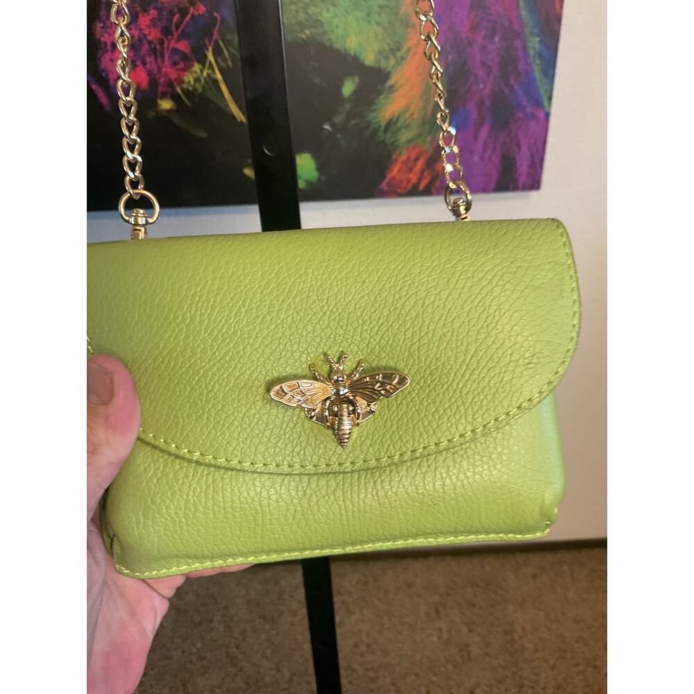 Vera Pelle Made in Italy Lime Green Leather Bee Crossbody Purse Mini Bag - Picture 6 of 7